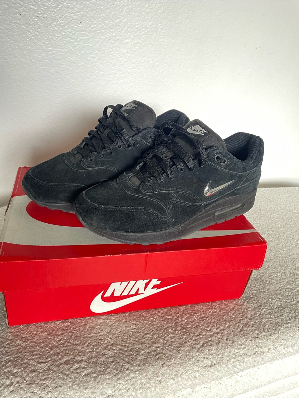 Nike Men's Black Suede Air Max 1 “Triple Jewel” Sneakers